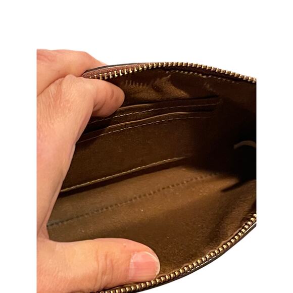 Coach Large Corner Zip Wristlet / Wallet Signature Canvas CS438 IM/Khaki Saddle - Picture 5 of 14